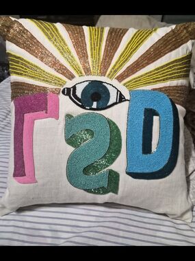 Beaded Eye Phrase Accent Pillow - Multicolor